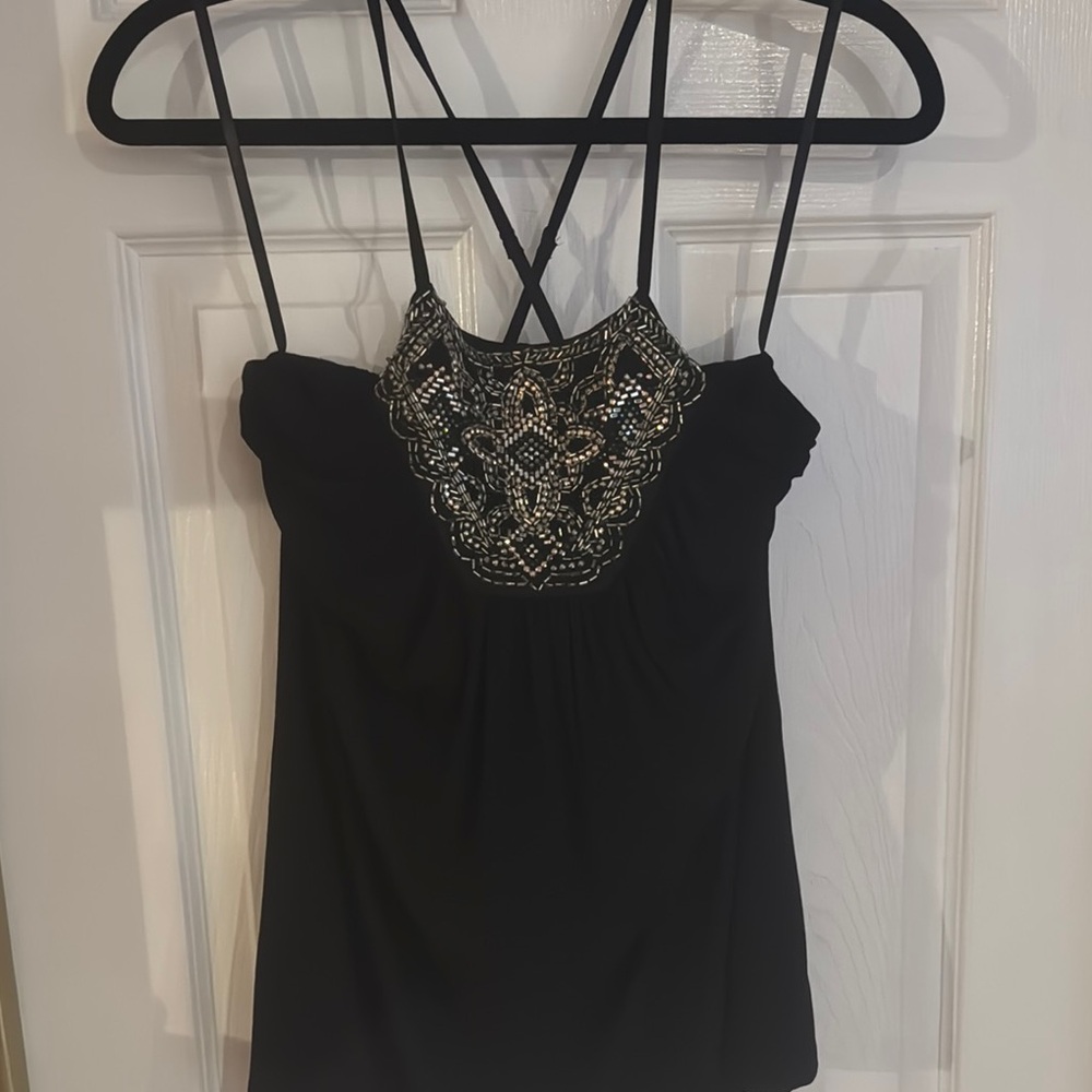 White House Black Market Black Embellished Tank Top